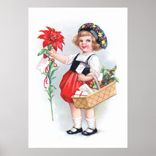 Poster Ellen H. Clapsaddle : Fille avec Poinsettia