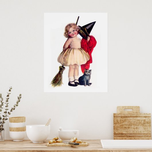 Poster Ellen H. Clapsaddle : Petite sorcière avec chat (Cuisine)