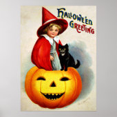 Poster Ellen H. Clapsaddle : Sorcière à Jack O'Lantern (Devant)
