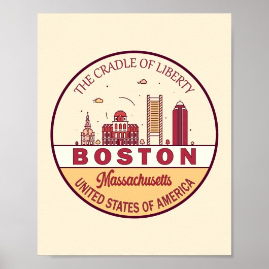 Poster Emblème de Boston Massachusetts City Skyline (Devant)