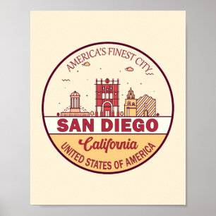 Poster Emblème de la skyline de la ville de San Diego Cal