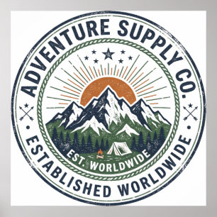 Poster Emblème de montagne d'aventure en plein air rétro