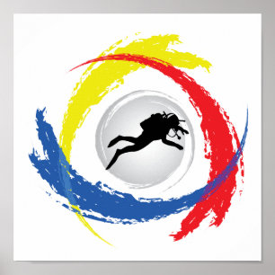 Poster Emblème de plongée sous-marine Tricolor