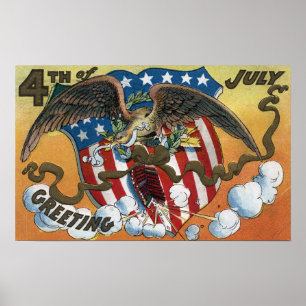 Poster Emblème d'Eagle tenant des feux d'artifice,