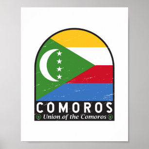 Poster Emblème Drapeau Comores Vintage
