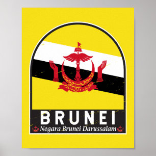 Poster Emblème du drapeau de Brunei Vintage