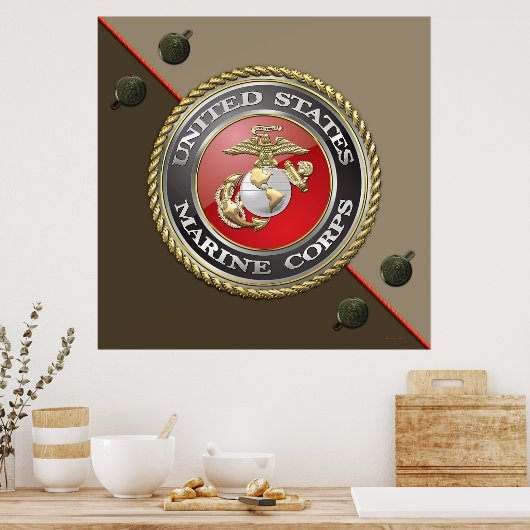 Poster Emblème et uniforme USMC [3D] (Cuisine)
