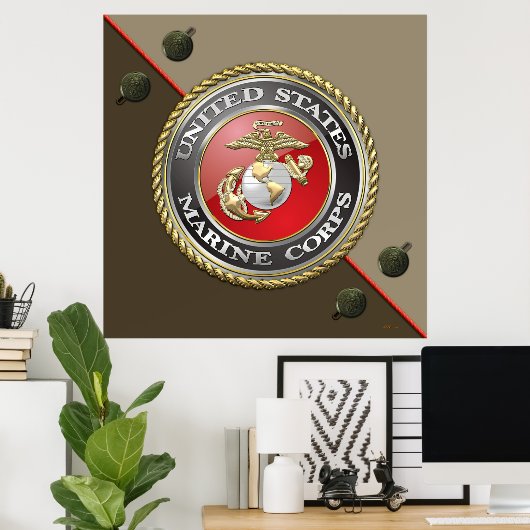 Poster Emblème et uniforme USMC [3D] (Bureau à domicile)