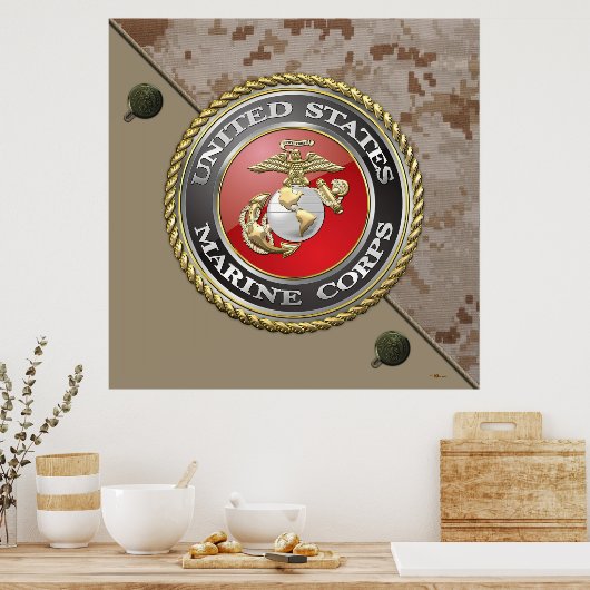 Poster Emblème et uniforme USMC [3D] (Cuisine)