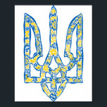 Poster Emblème national de l'Ukraine<br><div class="desc">L'emblème national ukrainien trident tryzub dans les couleurs du drapeau ukrainien et le motif ethnique Ukraine, ukrainien, armoiries, emblème national, trident, tryzub, motif ethnique, drapeau ukrainien, bleu et jaune, pas de guerre, d'arrêter la guerre, anti-guerre, fier, état, gouvernement, Signal, Symbole, Liberté, National, Pays, Indépendance, motif, ethnico, ethno, ethno, ethno, ethno,...</div>