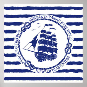 Poster Emblème nautique avec le bateau de navigation