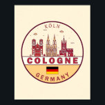 Poster Emblème Skyline de Cologne Allemagne<br><div class="desc">Design d'art minimaliste et coloré de Cologne avec monuments et monuments de la ville en Allemagne.</div>