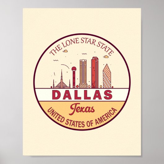 Poster Emblème Skyline de Dallas Texas City (Devant)