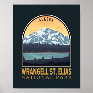 Poster Emblème vintage du parc national de Wrangell St El