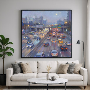 Poster Embouteillage Nocturne - Paysage Urbain de Style P