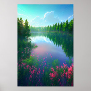 Poster Embrace de la rivière, eaux tranquilles