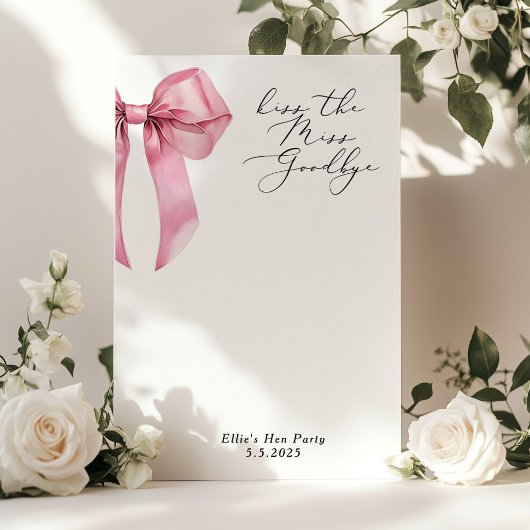 Poster Embrasse la fête Miss Goodbye Pink Bow Hen