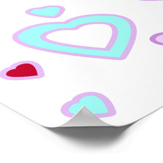 Poster Embrasse-Moi ! Lèvres Rouges Avec Coeurs (Coin)