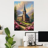 Poster Embrasse rose, Une Église Médiévale (Bureau à domicile)