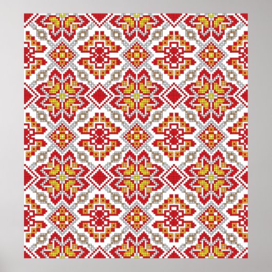 Poster Embroidered handmade cross-stitch ethnic Ukraine p (Devant)