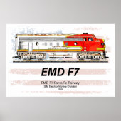 Poster EMD F7 Santa Fe Warbonnet avec drapeau américain. (Devant)