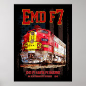 Poster EMD F7 Santa Fe Warbonnet avec drapeau américain. (Devant)