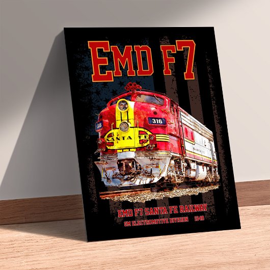 Poster EMD F7 Santa Fe Warbonnet avec drapeau américain.