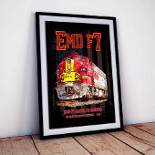 Poster EMD F7 Santa Fe Warbonnet avec drapeau américain.