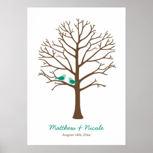Poster Emerald Brown Birds Fingerprint Tree Mariage