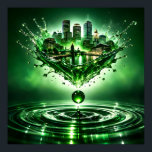 Poster Emerald City Boston Liquid Art<br><div class="desc">Witness the iconic Boston skyline reimagined through the lens of "Liquid Alchemy." This surreal masterpiece captures a stunning city silhouette rising from a high-velocity emerald green splash, suspended above rhythmic concentric ripples. Rendered in stunning 8K ultra-high definition, every skyscraper and bridge detail is captured with razor-sharp clarity, ensuring professional print...</div>