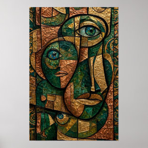Poster Emerald Copper Gold Cubiste Trois Visages