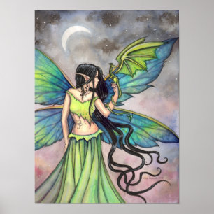 Poster Emerald Dragon Fairy Fantasy Art par Molly Harriso