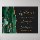 Poster Emerald Green Agate Gold Script Wedding Welcome (Devant)