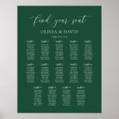 Poster Emerald Green Elegant 14 table Seating Chart (Devant)