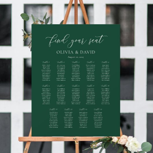 Poster Emerald Green Elegant 14 table Seating Chart