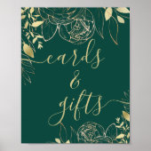 Poster Emerald Green et Gold Modern Floral Cartes & Cadea (Devant)