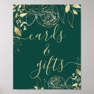 Poster Emerald Green et Gold Modern Floral Cartes & Cadea
