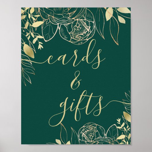 Poster Emerald Green et Gold Modern Floral Cartes & Cadea (Devant)