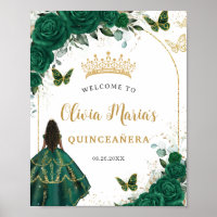 Emerald Green Floral Princess Quinceañera Bienvenu