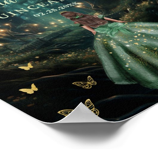 Poster Emerald Green Forêt enchantée Quinceañera Bienvenu (Coin)