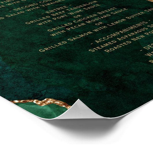 Poster Emerald Green Gold Agate Mariage Menu Table (Coin)