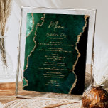 Poster Emerald Green Gold Agate Mariage Menu Table<br><div class="desc">Le bord gauche de cet élégant panneau de menu mariage moderne est doté d'une bordure en aquarelle vert émeraude et d'une parties scintillant en faux or. Le mot "Menu" apparaît dans un script d'écriture manuscrite de couleur or. Personnalisez le texte restant avec les noms du couple, la date du mariage...</div>