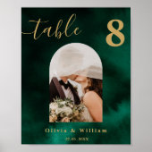 Poster Emerald Green & Gold Wedding PHOTO Table Number (Devant)