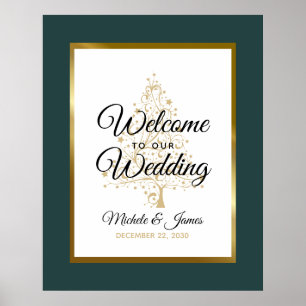 Poster Emerald Green Gold Winter Holiday Mariage Bienvenu