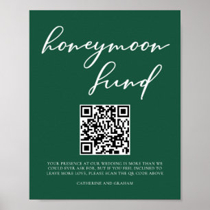 Poster Emerald Green Honeymoon Fund Mariage QR Code