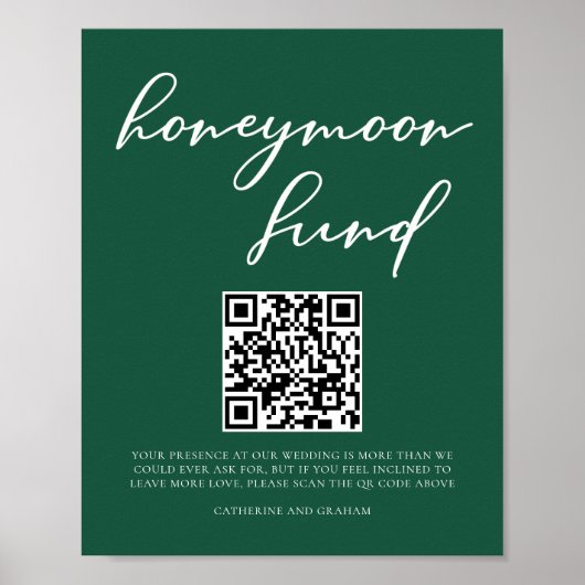 Poster Emerald Green Honeymoon Fund Mariage QR Code (Devant)