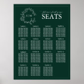 Poster Emerald Green Leafy Crest Monogram Mariage (Devant)