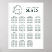 Poster Emerald Green Leafy Crest Monogram Mariage (Devant)