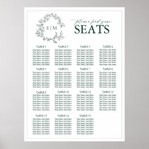 Poster Emerald Green Leafy Crest Monogram Mariage