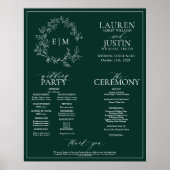 Poster Emerald Green Leafy Crest Monogramme Programme de  (Devant)
